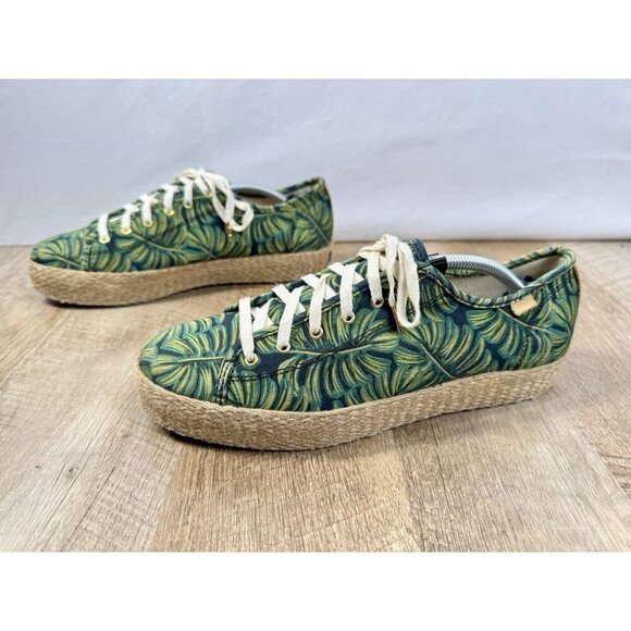 Keds Rifle Paper Shoes Womens 9.5 Espadrille Sneakers Green Tan Leaves WF58366M - Picture 3 of 12